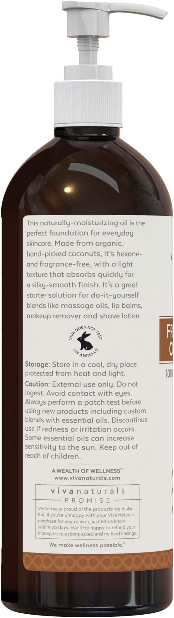 Viva Naturals Organic Fractionated Coconut Oil - Skin & Hair Moisturizer, Relaxing Massage and Body Oil, Carrier Oil for Essential Oils Mixing, Pure Non-Greasy Coconut Oil for Skin and Hair, 16 fl oz