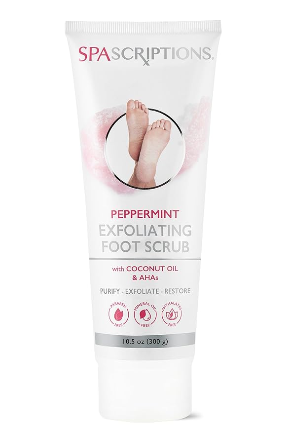 SpaScriptions Peppermint Exfoliating Foot Scrub with Peppermint, Coconut Oil, Alpha Hydroxy Acids (AHAs), Exfoliates, Purify, and Restores (10.5 oz)