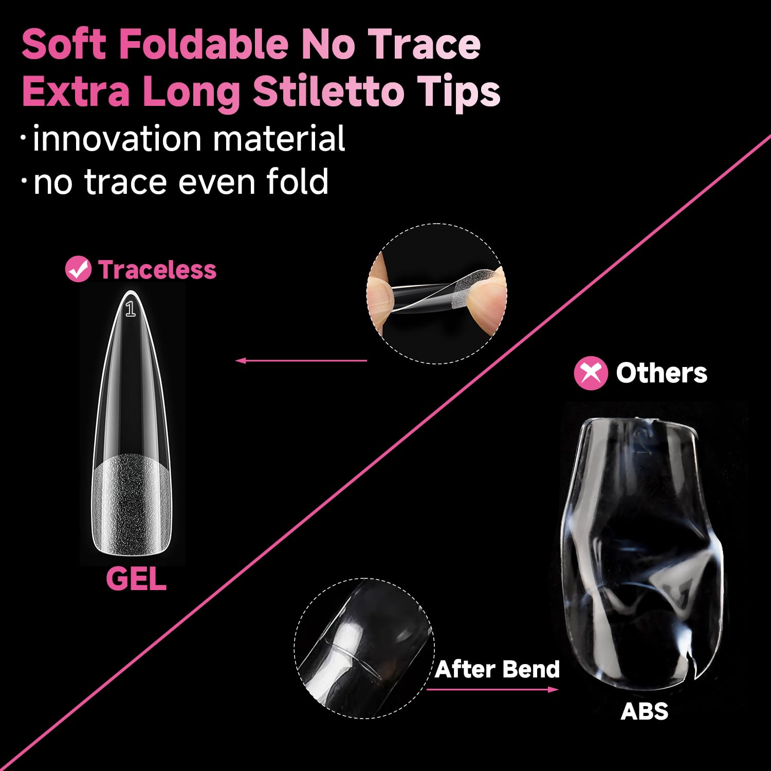 UNA GELLA Halloween XXL Stiletto Nail Tips, 312pcs Pre-Shape Extra Long Stiletto Nails Tips Pre Etched Full Cover No Need File Clear Fake Nails for Party DIY Art Salon 12 Sizes