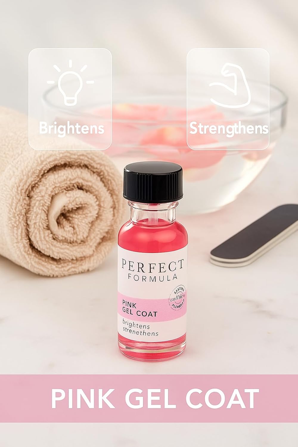 Perfect Formula Pink Gel Coat - Nail Strengthener and Strengthening Polish for Women, Extra Strong Nail Hardener, Keratin Treatment for Damaged Fingernails