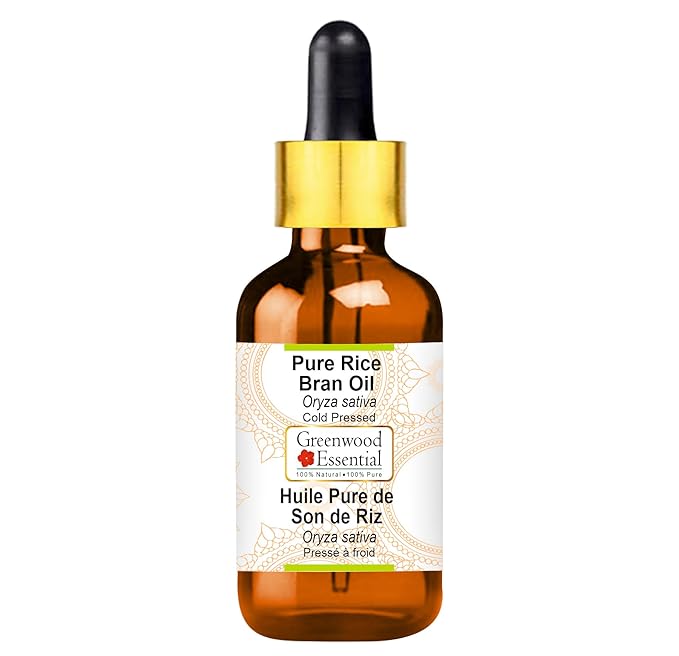 Pure Rice Bran Oil (Oryza sativa) with Glass Dropper Cold Pressed 10ml (0.33 oz)