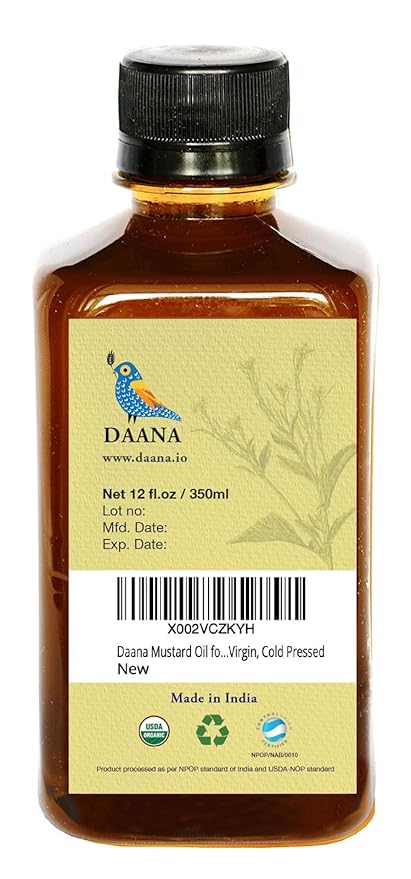 DAANA Mustard Oil for Skin: Certified USDA Organic, Extra Virgin, Cold Pressed