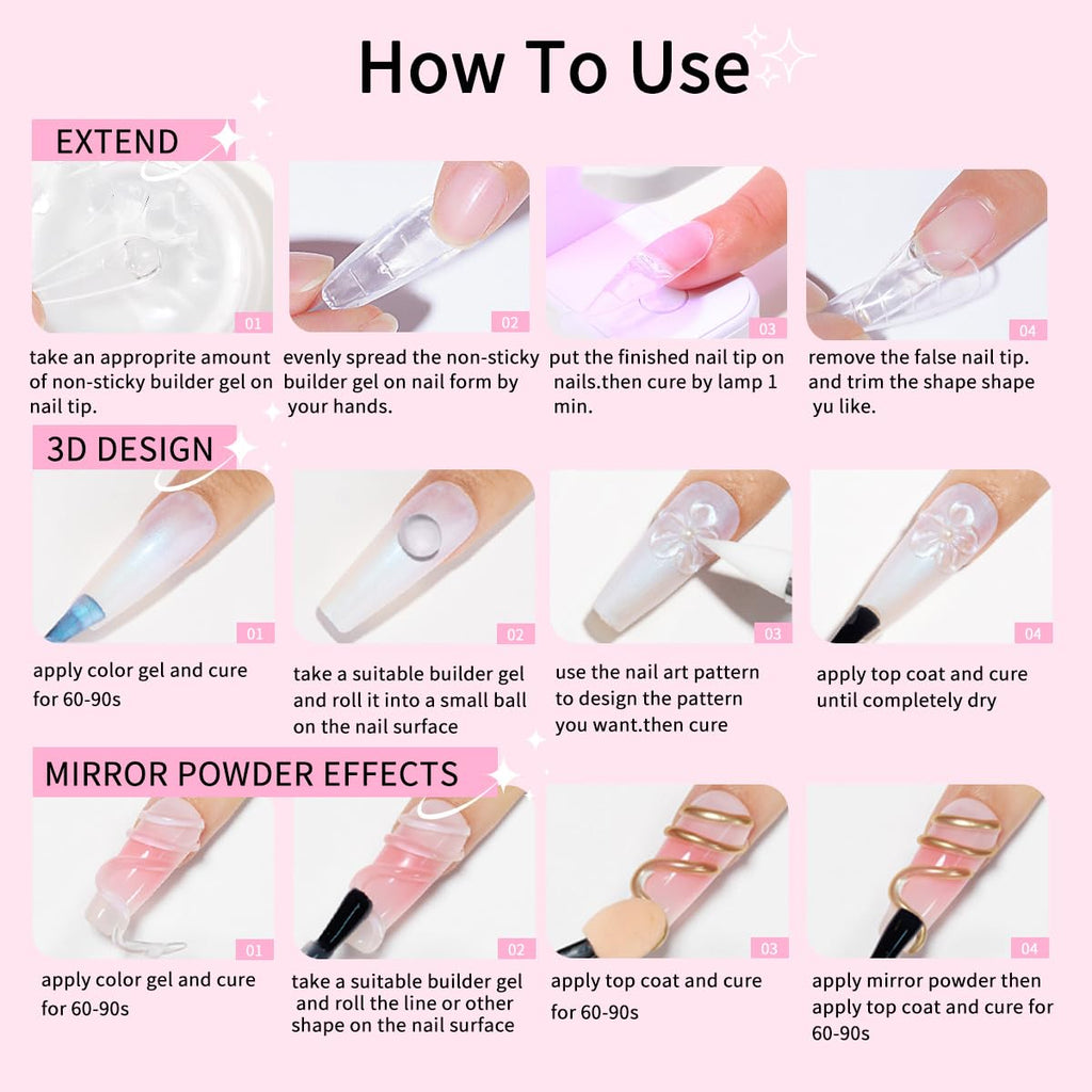 Solid Builder Gel for Nails Hard Gel 3D White Nude Pink Clear Colors for Nail Extension DIY Nail Kit 60ml
