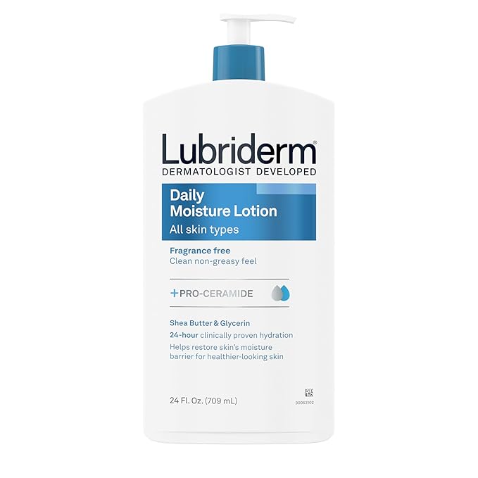 Lubriderm Fragrance Free Daily Moisture Lotion + Pro-Ceramide, Shea Butter & Glycerin, Face, Hand & Body Lotion for Sensitive Skin, Hydrating Lotion for Healthier-Looking Skin, 24 fl. oz