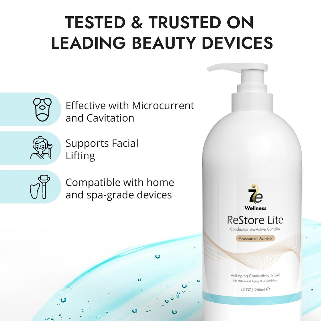 7E Wellness Myolift Restore Lite Gel- 32oz - Conductive Gel for Beauty & Skincare, Microcurrent, Face Mask Brush - 32oz / 1L