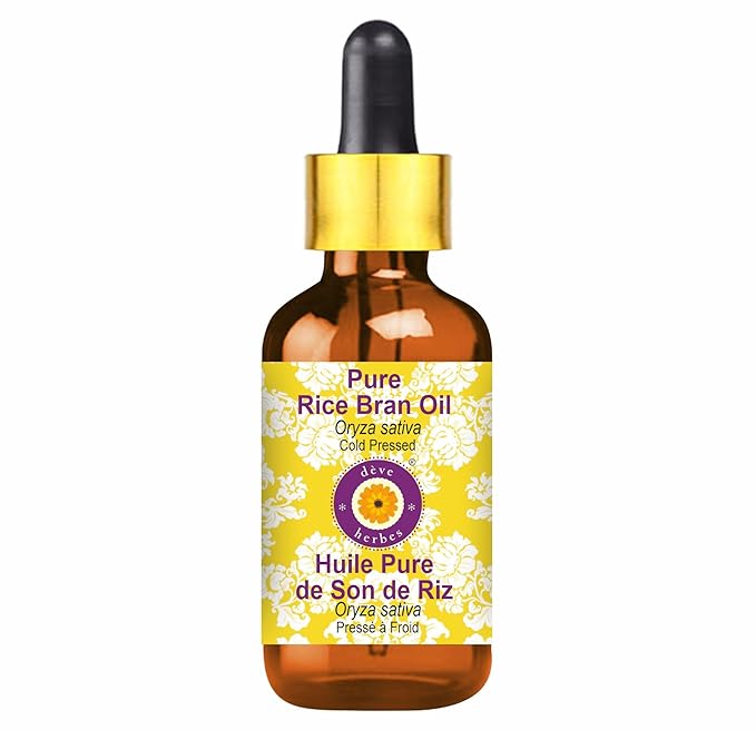 Deve Herbes Pure Rice Bran Oil (Oryza Sativa) with Glass Dropper Cold Pressed 5ml (0.16 oz)