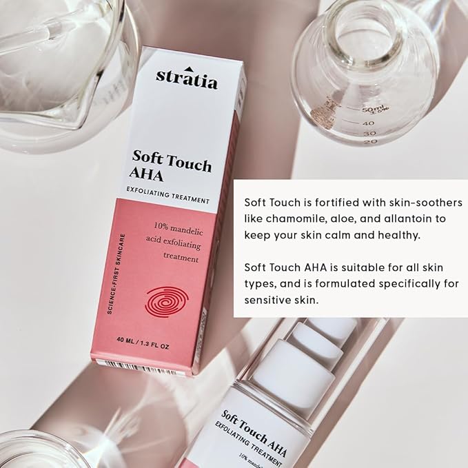 Stratia Soft Touch Dark Spot Corrector with 10% Mandelic Acid Serum for Fine Lines, Skin Texture & Blemishes - Collagen Booster, AHA Exfoliant and Pore Minimizer, 1.3 Fl Oz
