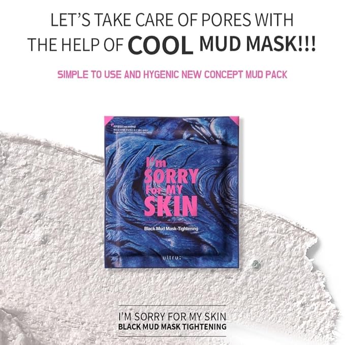 I'M SORRY FOR MY SKIN Bentonite Clay Mud Sheet Masks Set, Korean Skin Care, Exfoliating Face Masks with Volcanic Ash, Sebum Control, Pore Minimizer, Tightening, Soothing (Black 2pcs & Green 2pcs)