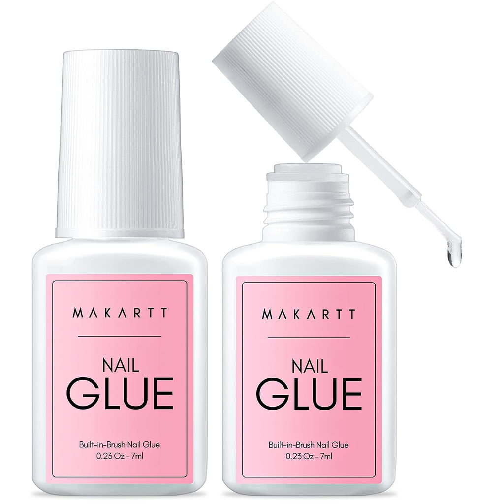 Makartt Quick Nail Glue for Press on Nails: Acrylic Nail Tips-Fake Nails-Salon Quality Strong Brush On Nail Glue-Quick Dry Easy Application No Need for Nail Lamp Durable & Long-Lasting 7ML 2Pcs