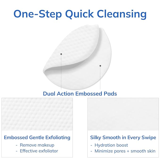 Dual Texture Cleansing Pads with Facial Essence 70ea Large Value Pack- Cabbage & Moringa Wipes for Quick Cleansing, Makeup Remover, Mild Exfoliator | Korean Skincare - (9.29Oz)