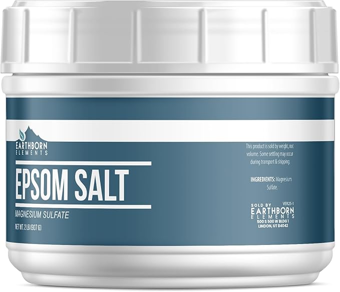 Earthborn Elements Epsom Salt (2 lb), Magnesium Sulfate Soaking Solution, All-Natural