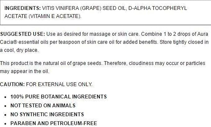 Aura Cacia Grapeseed Skin Care Oil | GC/MS Tested for Purity | 118ml (4 fl. oz.) (Pack of 2)