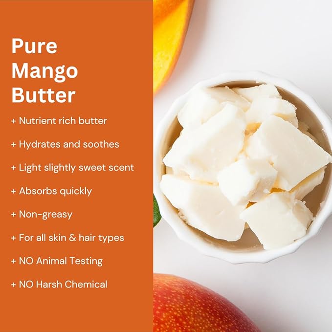 Handcrafted 100% Pure Mango Butter Traditional West African Blend | Crafted in Small Batches | Nutrient Rich Butter | 6 Ounce