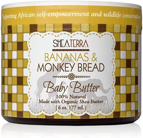Shea Terra Organics Mama and Baby Collection | Bananas & Monkey Bread Baby Butter | Non Toxic All Natural Emollient with Baobab and Shea Butter for Cradle Cap, Rashes, Diaper Area and Dry Skin – 6oz