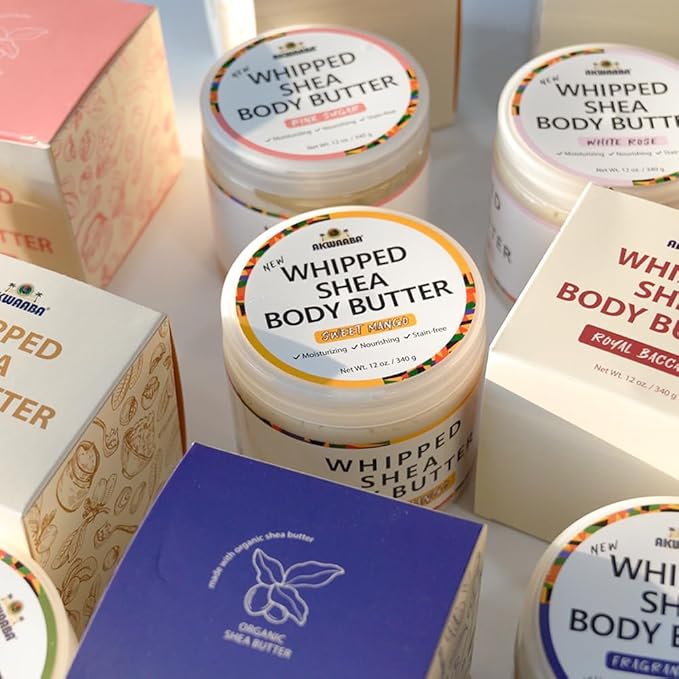 AKWAABA New Whipped Shea Body Butter (Honey Peach) - Moisturizes, Glows & Softens Skin | Natural Raw Shea Butter | For Dry Skin | 12 oz / 340 g