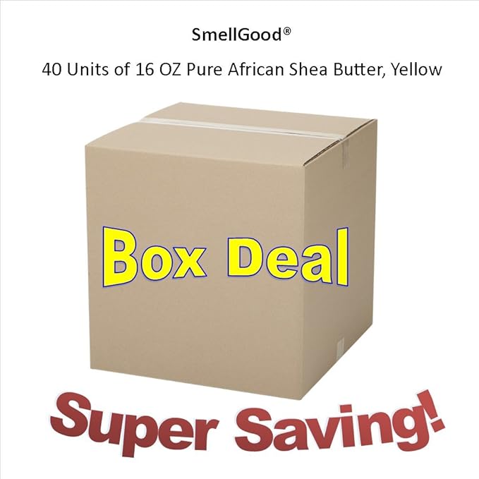 Pure Unrefined Shea Butter, totally natural and organic, yellow color, packed in 16 oz Jar, 40 Units Box Deal
