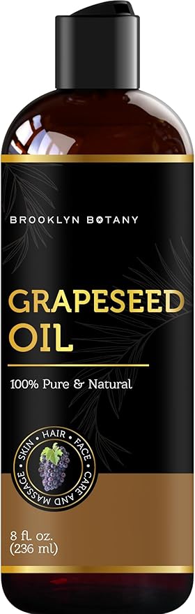 Brooklyn Botany Grapeseed Oil - 100% Pure and Natural Body, Hair, and Face Carrier Oil for Essential Oils, Aromatherapy, and Massage - 8 fl Oz
