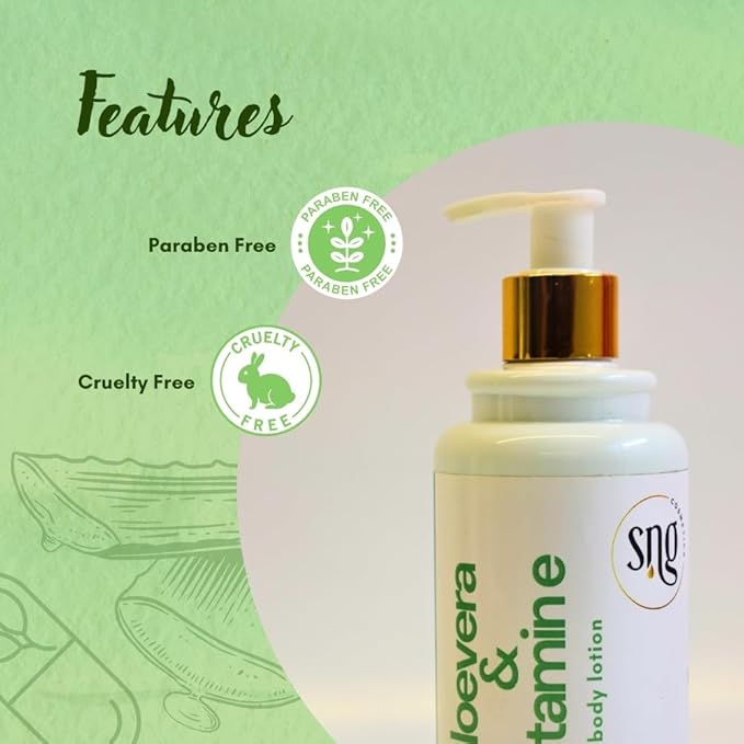 Aloe Vera & Vitamin E Body Lotion 300 ml - Deep Moisturization Waterlily, Argan oil and Almond oil Extracts Suitable All Skin Types