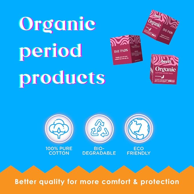 Besti First Period Kit for Girls (Ages 9-12) | Organic Pads & Liners, Pimple Patches, Bath Bomb, Lip Balm, Spa Headband & First Period Guide | Self-Care Gift Box for Teens – Menstrual Starter Kit