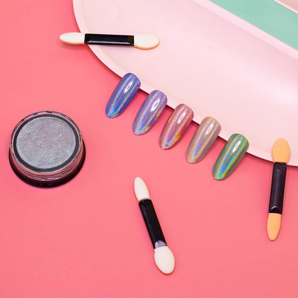 Artdone 3jars Holographic Chrome Nail Powder 1Gram Each, Unicorn Holo Rainbow Mirror Effect 20um 35um 65um Nail Pigment kit For Gel Polish Nail Art crome Set