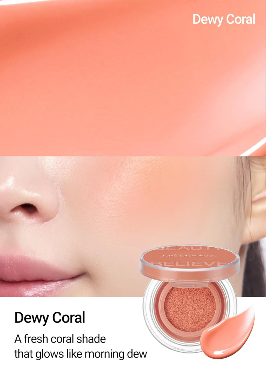 JUNGSAEMMOOL Artist Cushion Blush (Dewy Coral) | Easy to Blend, Lightweight, Hydrating Korean Makeup Cushion Blush for Dewy & Glowing Cheeks