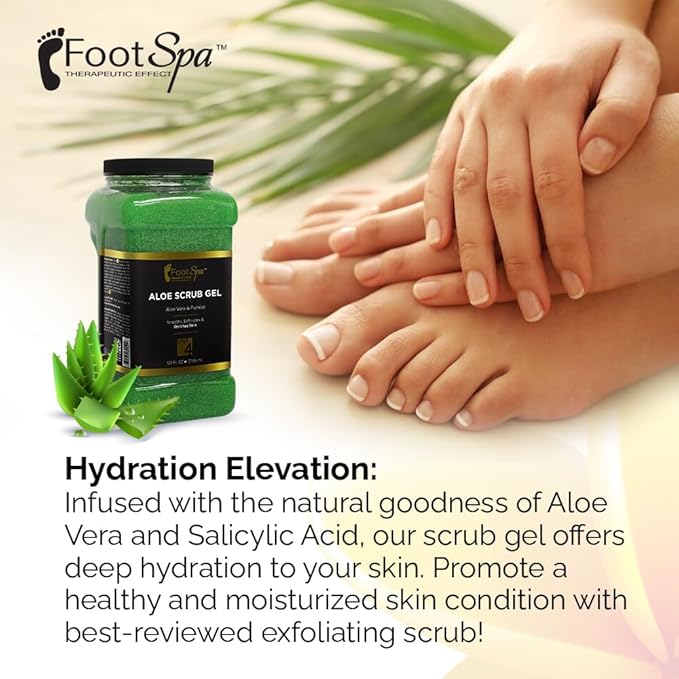 FOOT SPA - Exfoliating Scrub Gel, 128 Oz - Manicure, Pedicure and Body Exfoliator Infused with Aloe Vera and Salicylic Acid - Glow, Polish, Smooth and Moisture Skin - Bulk, Refill Gallon