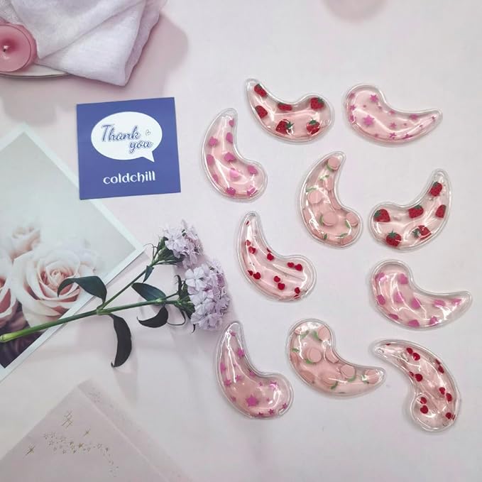 Reusable Gel Eye Ice Pack, Cooling Eye Pad, Hot ＆ Cold Treatment for Eye Strain, Eye Swelling, Eye Redness, Puffy Eyes, Dark Circles, Smooth Fine Lines, and Eye Recover Surgery. (Pink ＆ 10PCS)