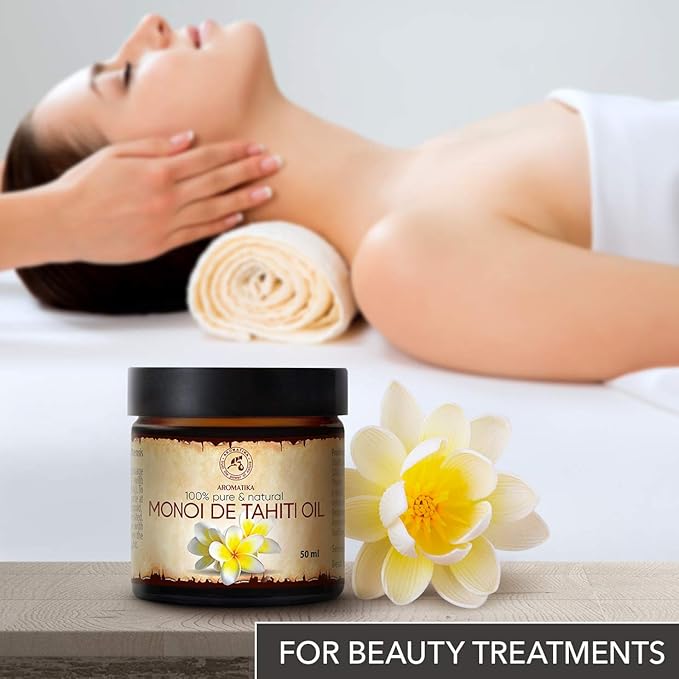 Monoi de Tahiti Carrier Oil 1.7 Fl Oz - Pure & Natural Cold Pressed Monoi Base Oil - Cocos Nucifera - Gardenia Tahitensis - Unrefined Carrier Oil for Essential Oils - Face & Body Care - Massage