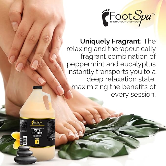 Foot SPA - Healing Therapy Massage Lotion,128 Oz - with Peppermint and Eucalyptus - Professional Pedicure, Body and Hot Oil Manicure, Infused with Natural Oils and Vitamins - Bulk, Refill Gallon