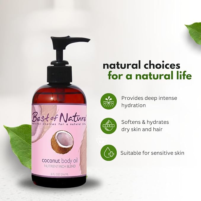 Best of Nature 100% Pure Fractionated Coconut Oil - Liquid MCT Massage & Body Oil, Unscented Moisturizer for Hair, Skin, Face, Aromatherapy Carrier for Essential Oils, 8 oz