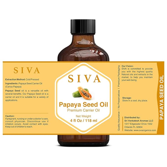 SIVA Papaya Seed Oil 4oz (118ml) Premium Cold-Pressed Carrier Oil With Dropper For Face, Skin Care, Body Massage, Hair Care, Hair Oiling & Scalp Massage