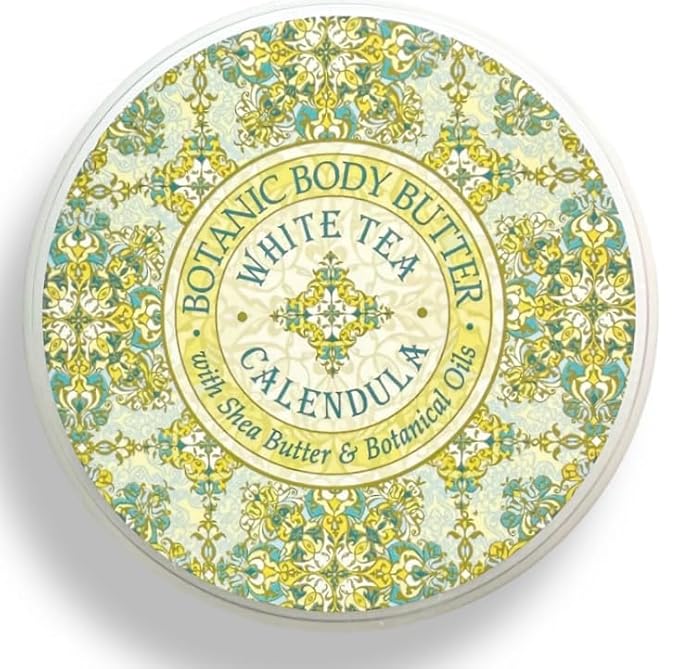 Greenwich Bay Trading Co. Scented Botanic Body Butter - Luxurious Hydration with Shea & Cocoa Butter, Enriched with Vitamin E - 8 Ounce Tub (8 oz., White Tea)