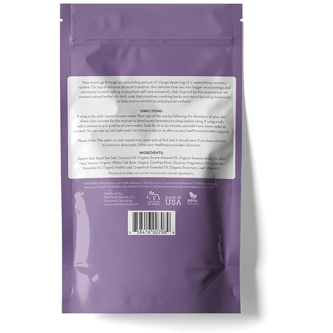 Pure Body Naturals Sitz Bath Salt – Postpartum Care and Hemorrhoid Comfort – Natural Soak for Self Care and Hemorrhoid, Post Partum Essentials, 32 Oz