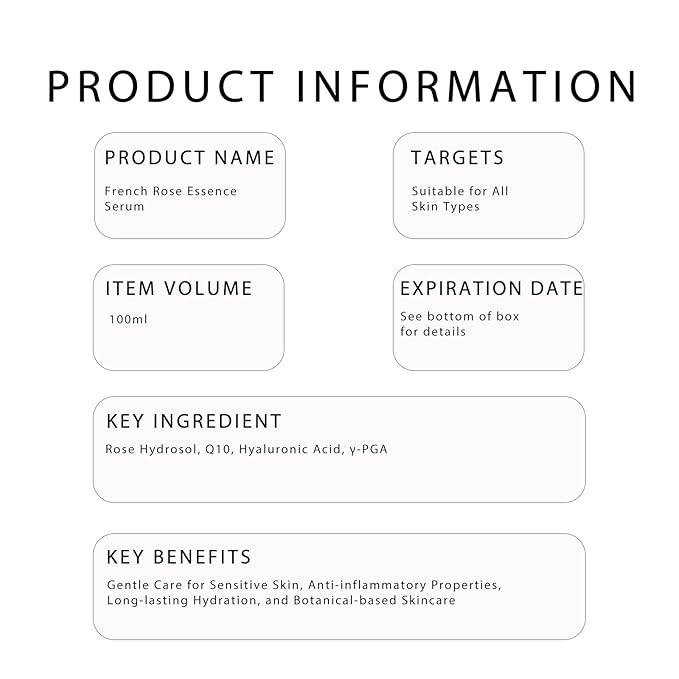 French Rose Essence Serum,Hydrating & Glowing Face Serum with Natural Rose Extracts, Anti-Aging, for All Skin Types - 3.4 Fl.oz