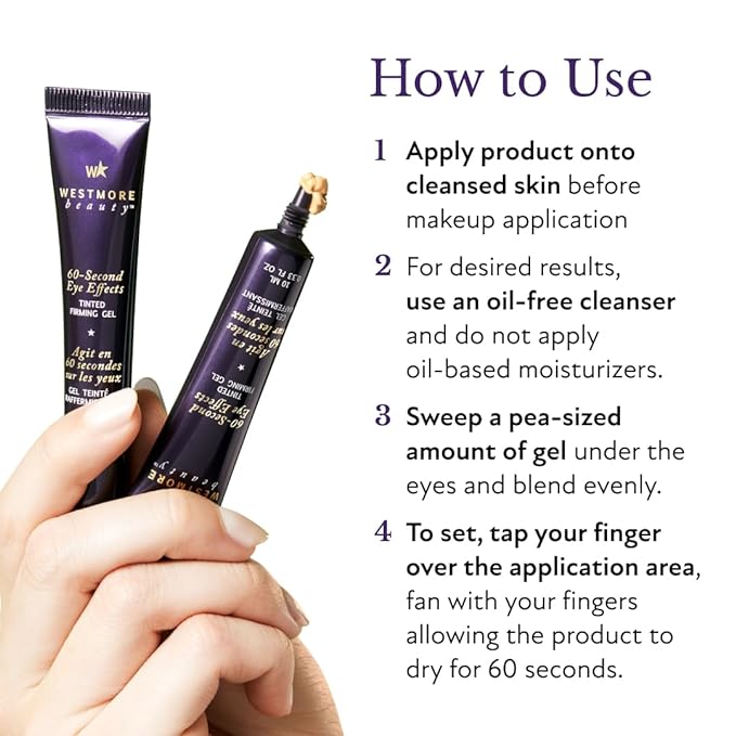Westmore Beauty 60 Second Eye Effects Tinted Firming Gel - Instant Tightening Serum, Under-Eye Cream for Puffiness and Bags - Light to Medium, 0.33 Fl Oz (10 mL)