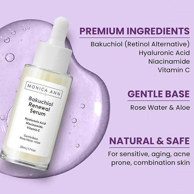 Bakuchiol Renewal Serum with Hyaluronic Acid, Niacinamide, and Vitamin C, 50ml
