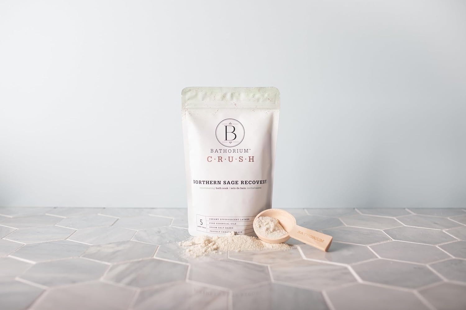 Bathorium Northern Sage Recovery Crush, Revitalizing Bath Soak, Dead Sea & Epsom Salt, Sage, Pine, Eucalyptus, pH-Balanced for Women, 5+ Baths, 21 oz
