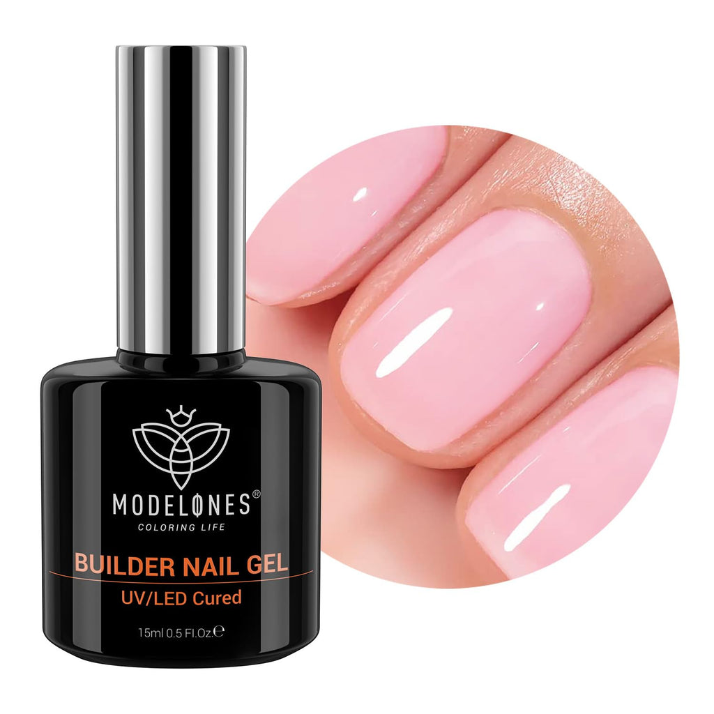modelones Builder Nail Gel, 8-in-One Pink Builder for Nail Thickening, U/V LED Lamp Cured Hard Color Base Extension Rhinestone Tips Glue Gel Polish in a Bottle for DIY Home Manicure Women