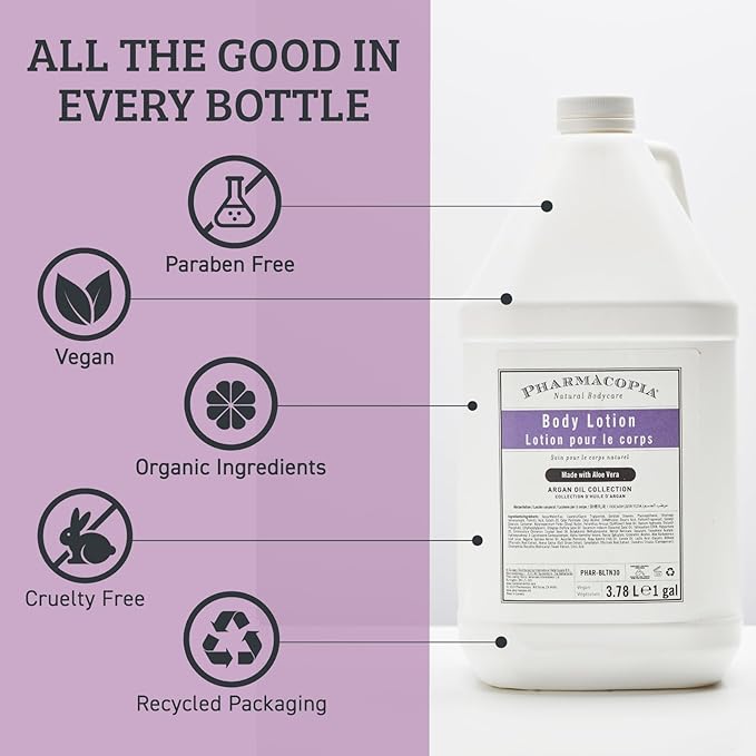 Pharmacopia Hotel Argan Oil Body Lotion - Vegan Moisturizer for Dry Skin, Aromatherapy Lotion with Melon and Green Tea Essence - Natural, Organic and Cruelty-Free Skin Care, 128 oz