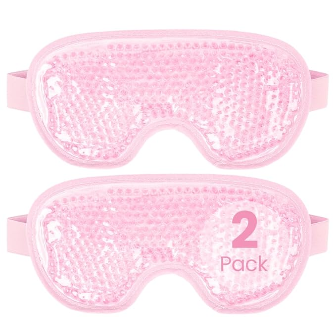 NEWGO Cooling Mask for Puffy Eyes, Cold Ice Pack for After Surgery, Tension Stress Relief, Itchy Eyes, Headaches, Dark Circles - Pink 2 Pack
