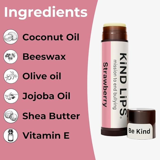 Strawberry Lip Balm – Natural & Organic Lip Moisturizer with Sweet Strawberry Flavor | Gluten-Free, Paraben-Free Chapstick Alternative for Dry, Chapped Lips | Kind Lips Single Tube