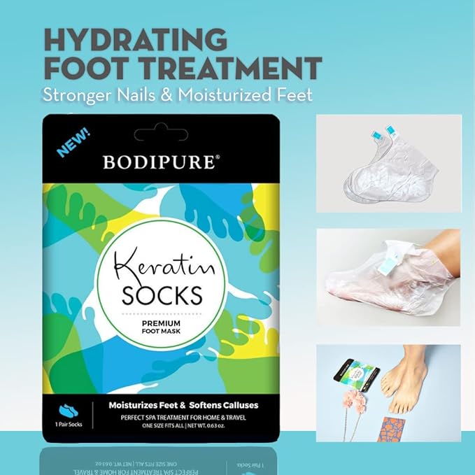 Bodipure Premium Foot Mask Keratin Socks, At Home Spa Moisturizer Socks for Dry Cracked Feet, Callus & Heel Softening Easy-to-Use Pedicure Foot Repair Chemical-free Feet Treatment 1 Pair