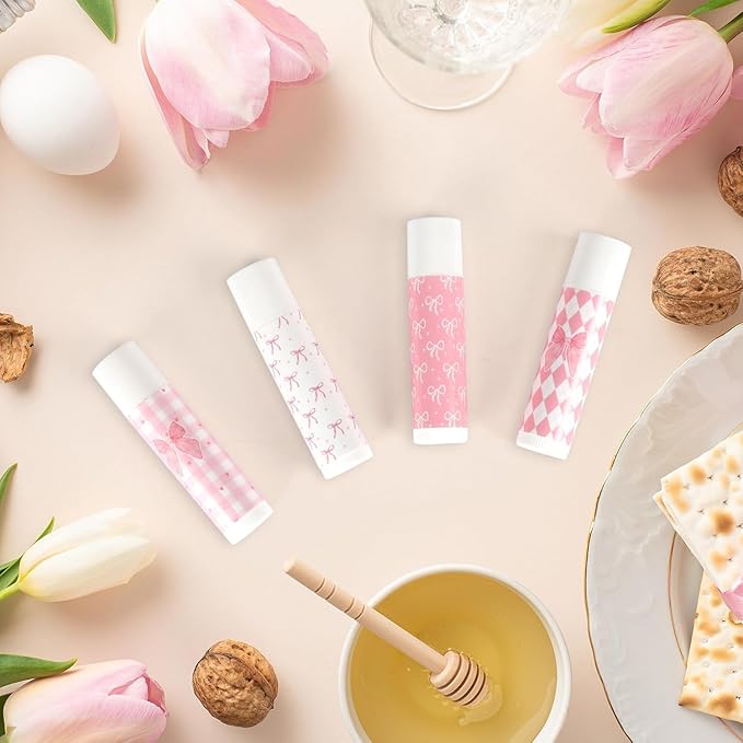 50 Pcs Pink Bow Lip Balm Bulk, Pink Lip Care, Moisturizing and Nourishing Lip Balm Gifts for Girls Women Employee Bachelorette Birthday Party Favors Guest