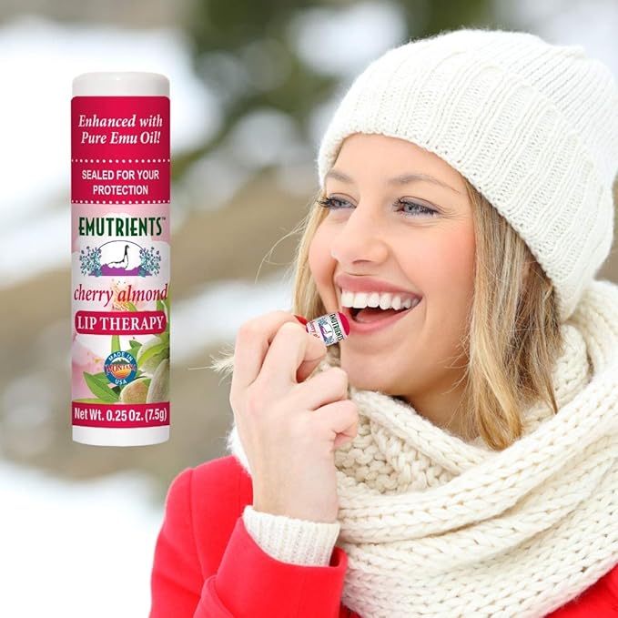 Montana Emu Ranch - Lip Therapy Lip Balm - 0.25 Ounce - Cherry Almond Flavor - 3 Pack - Made with Pure Emu Oil