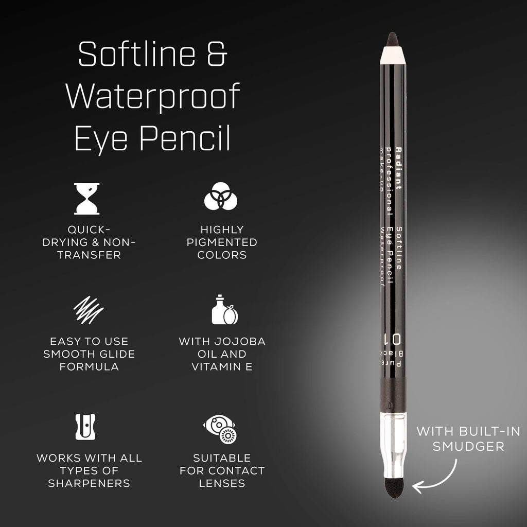 Radiant Professional Black Waterproof Eyeliner Pencil - Eyeliner Waterproof Smudge Proof - Long Lasting Under Eye Pencil for Smoky Eye - Soft Waterline Eye liner Smudger Tool, Smoky Black (30)