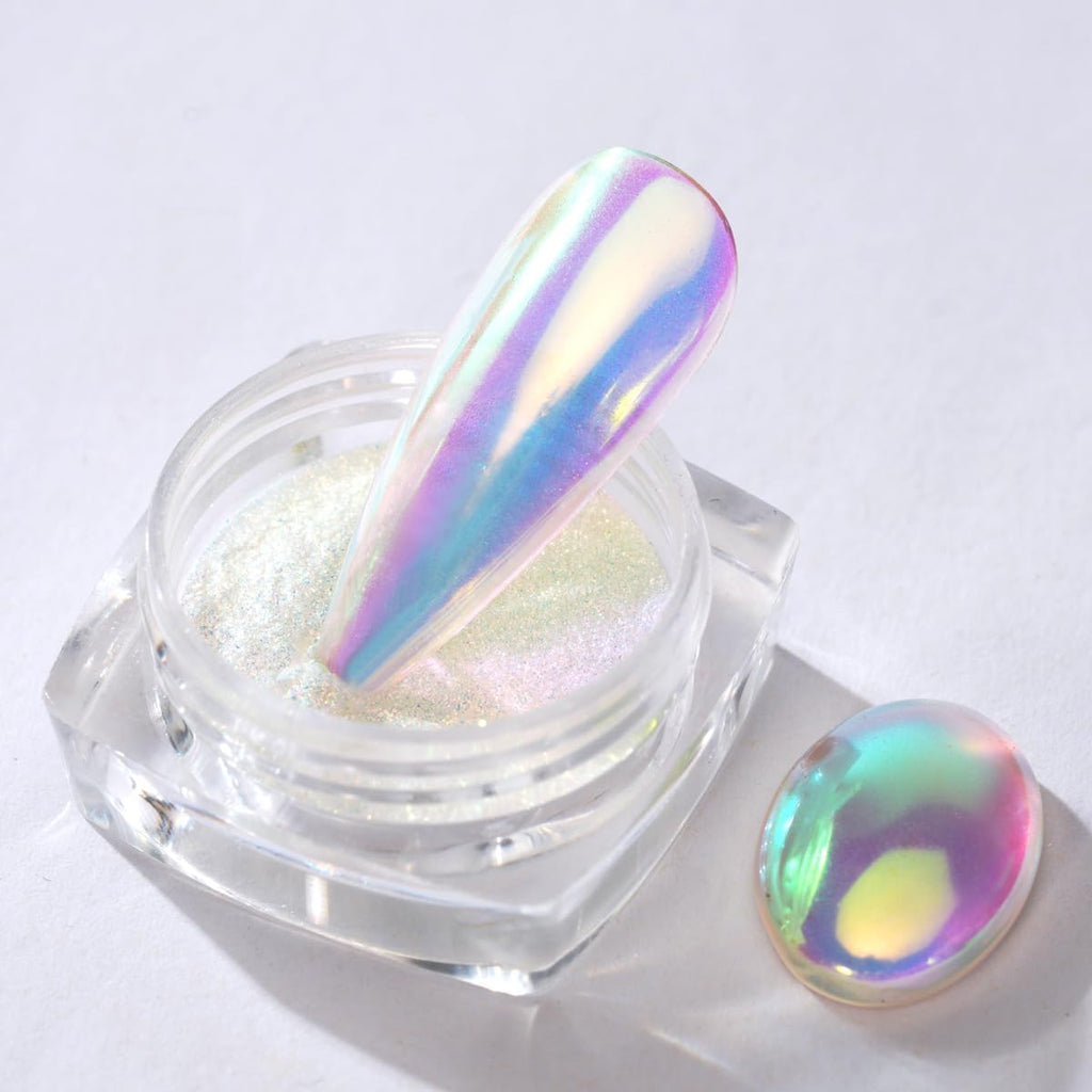Pretty Diva 0.3g Unicorn Chrome Nail Powder, Aurora Iridescent Chrome Powders for Nails, Mermaid Chrome Powder for Nails Chrome Mica Powder Manicure Pigment (aurora, 0.3g)