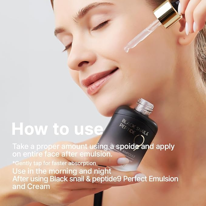 Farmstay Black Snail & Peptide9 Perfect Ampoule, Korean Snail Mucin Serum for Elastic & Glow Skin, Boosting Radiance & Repairing Skin Barrier Serum, for Women & Men, Korean Skin Care, 1.18 Fl. Oz.