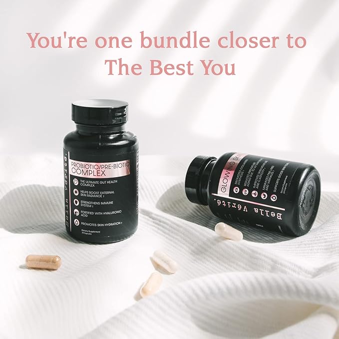 Bella Vérité. Probiotic/Prebiotic Complex for Women and Glowing Skin Collagen Boosting Complex Bundle, Vegan Skincare Set, 30 Day Supply