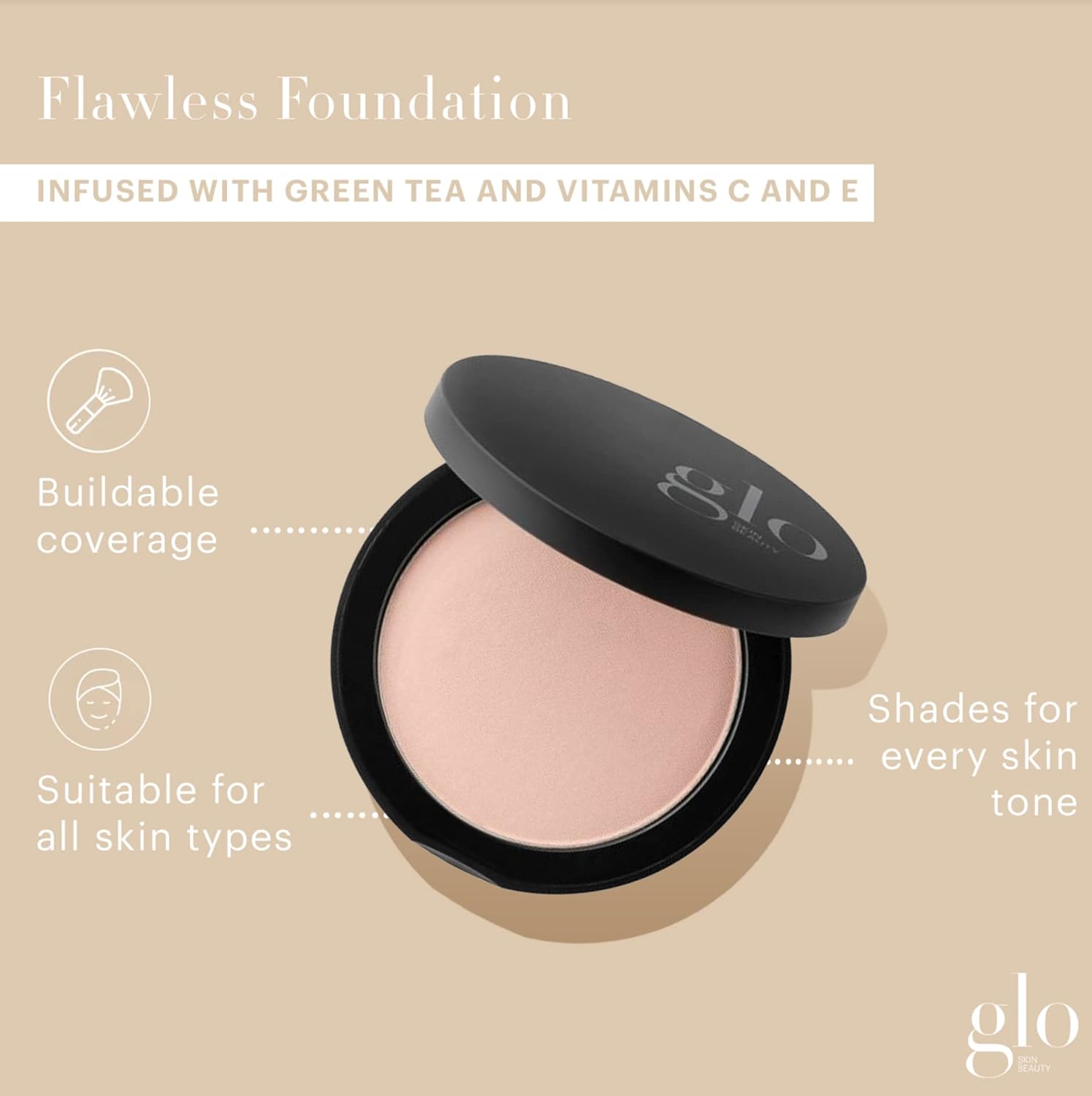 Glo Skin Beauty Pressed Base Powder Foundation Makeup (Beige Light) - Flawless Coverage for a Radiant Natural, Second-Skin Finish
