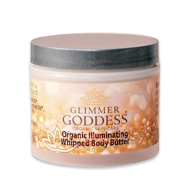 GLIMMER GODDESS Organic Whipped Body Butter - Subtle Level 1 Bronze Shimmer - Moisturizing & Nourishing Skincare with Natural Ingredients - Gentle Glow & Hydration for All Skin Types - 4.0 oz